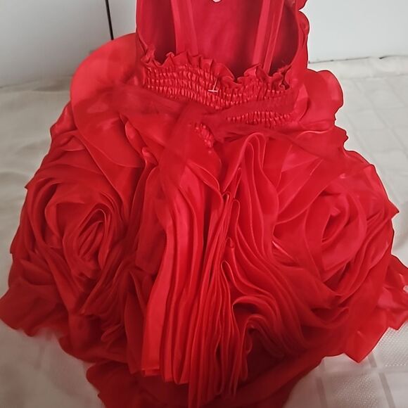 Toddler Girl's Custom-Made Rose Petals Chiffon Dress With Petticoat Red 12-Month - Picture 8 of 16